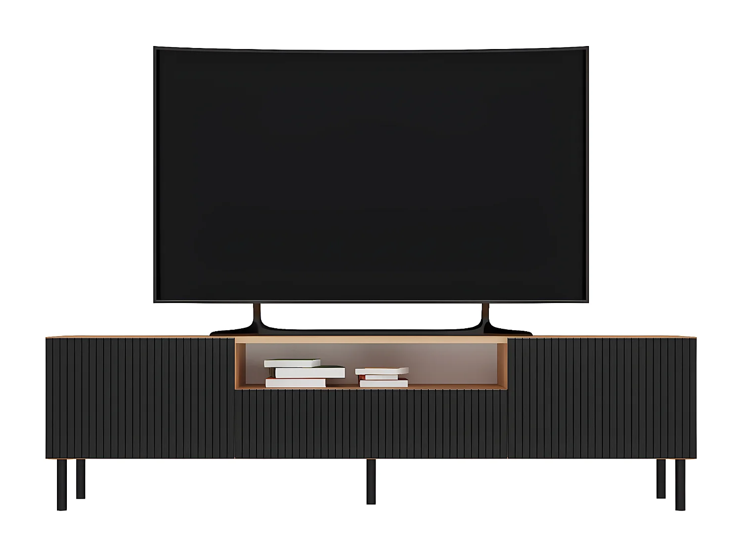 CAMI - Meuble TV bas style glamour - 1 tiroir + 2 portes - L 160 cm - Façades à lamelles