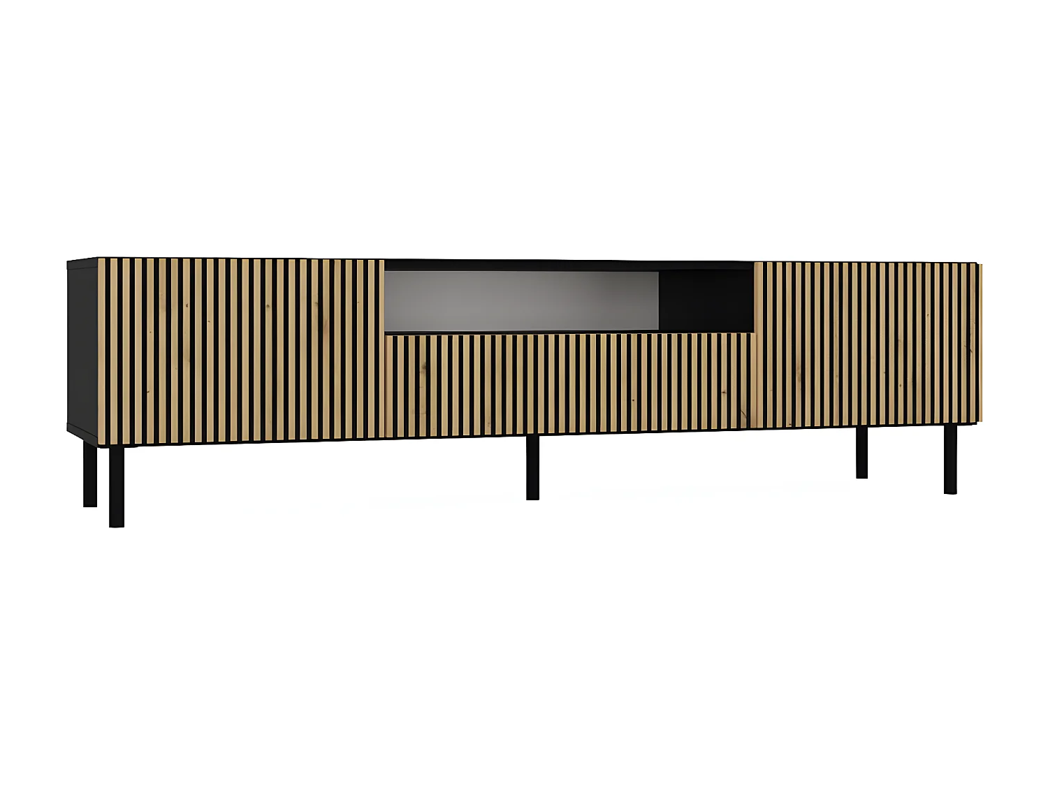 CAMI - Mueble TV bajo glamour - 1 cajón + 2 puertas - L 160 cm - Frentes de listones