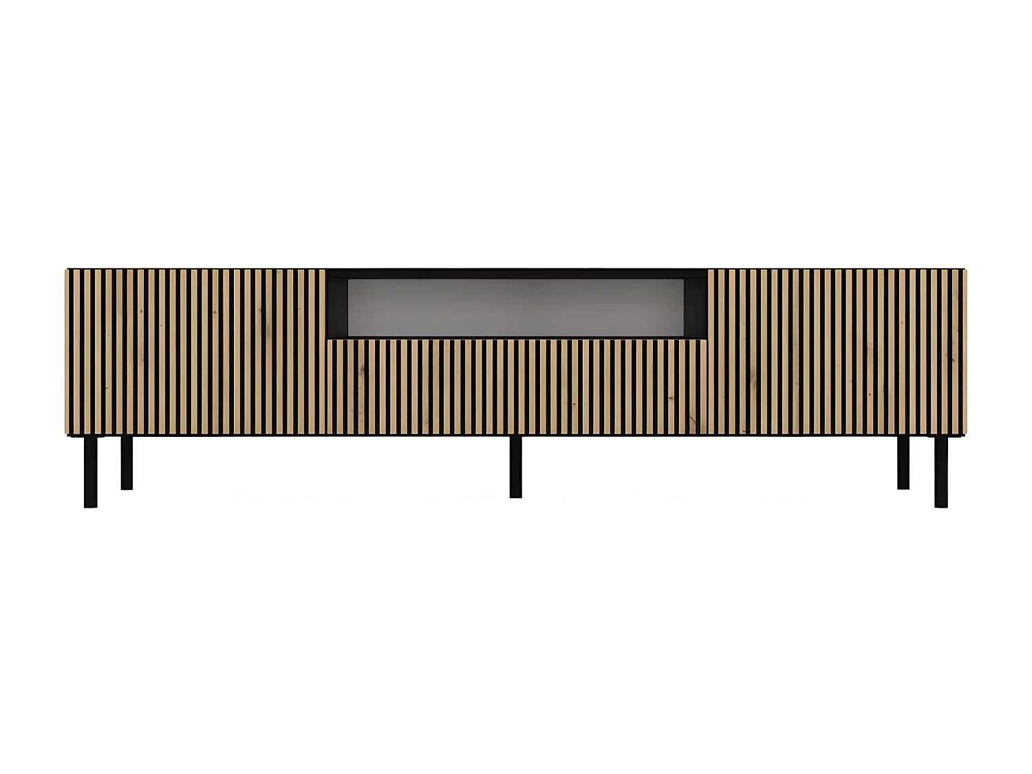 CAMI - Mueble TV bajo glamour - 1 cajón + 2 puertas - L 160 cm - Frentes de listones