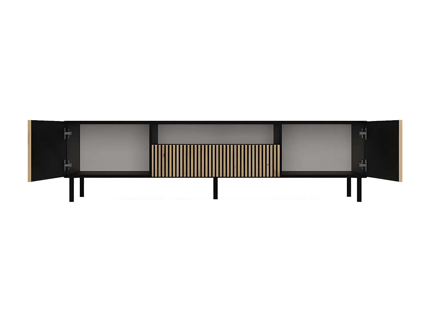 CAMI - Mueble TV bajo glamour - 1 cajón + 2 puertas - L 160 cm - Frentes de listones