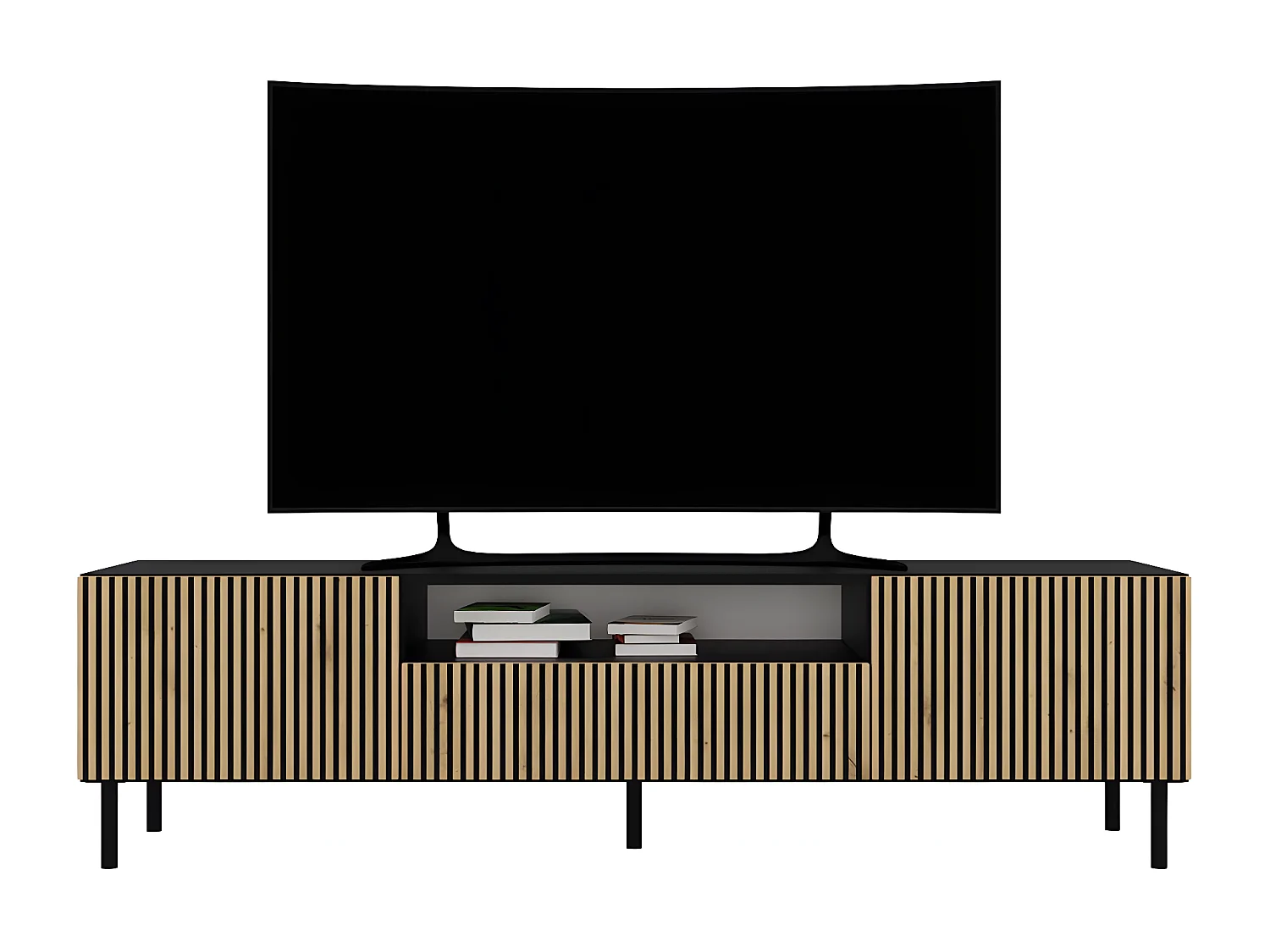 CAMI - Mueble TV bajo glamour - 1 cajón + 2 puertas - L 160 cm - Frentes de listones