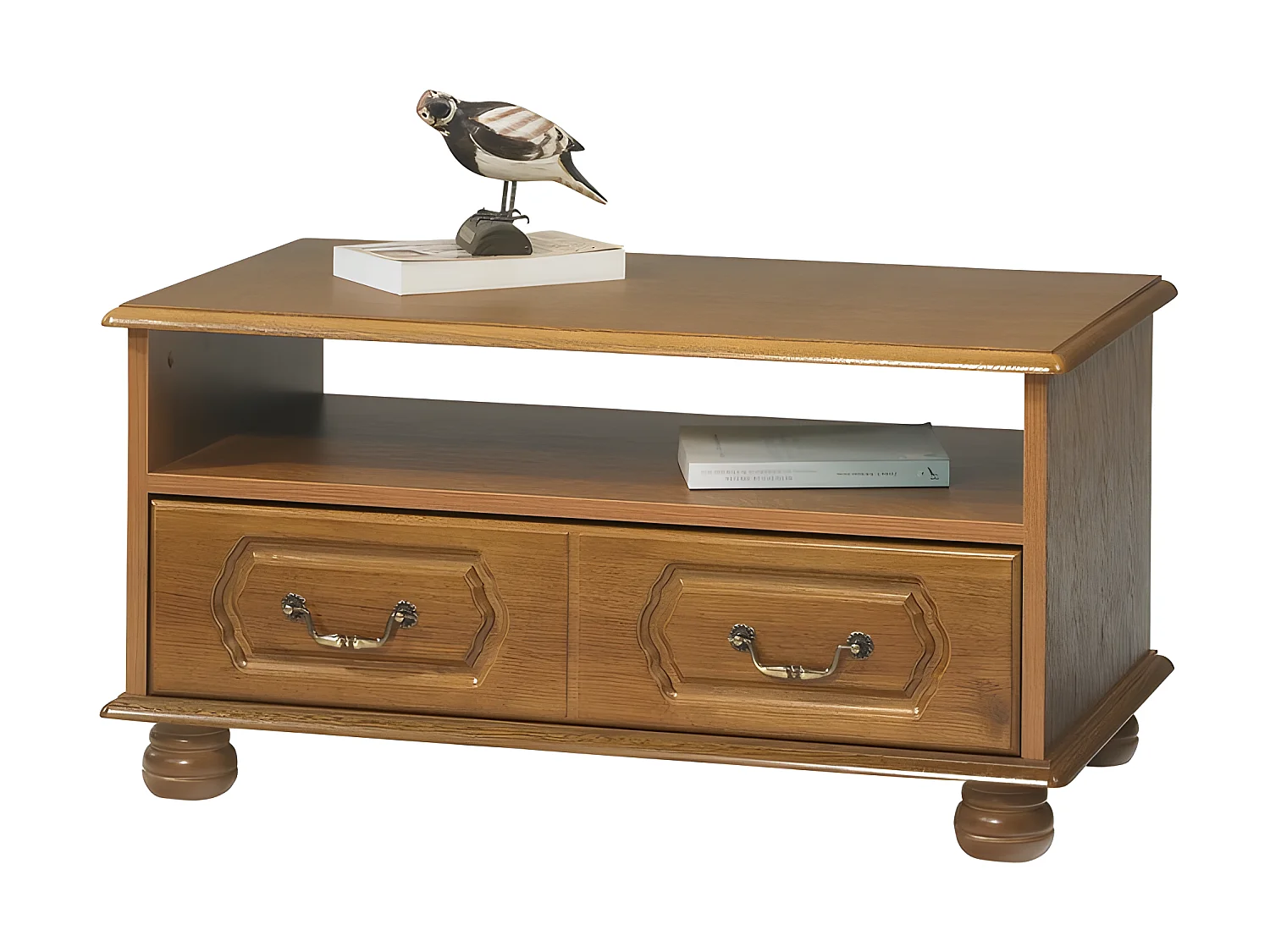 Table Basse Chêne Rustique Rectangle 2 Tiroirs 1 Niche L 82.4 H 42 P 46.5 cm