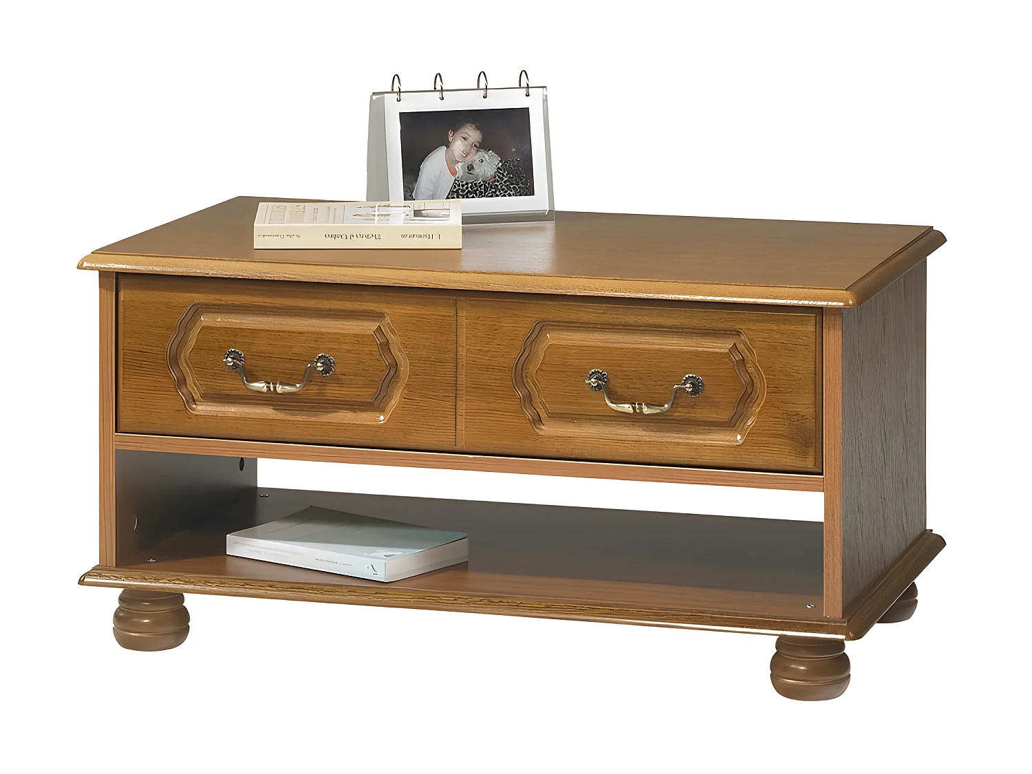 Table Basse Chêne Rustique Rectangle 2 Tiroirs 1 Niche L 82.4 H 42 P 46.5 cm
