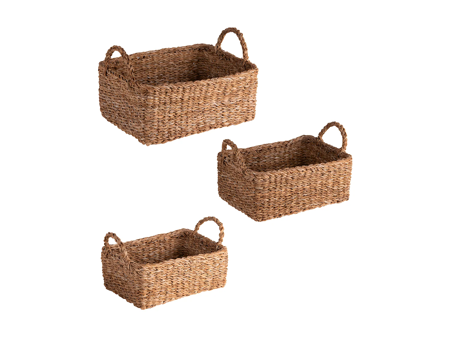 Set de 3 paniers rectangles avec poignées en jonc de mer