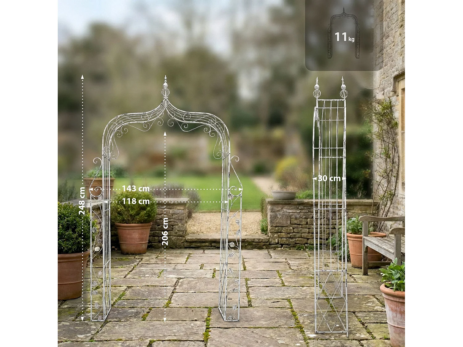 Arche à rosiers - Métal - Blanc antique - Aurora