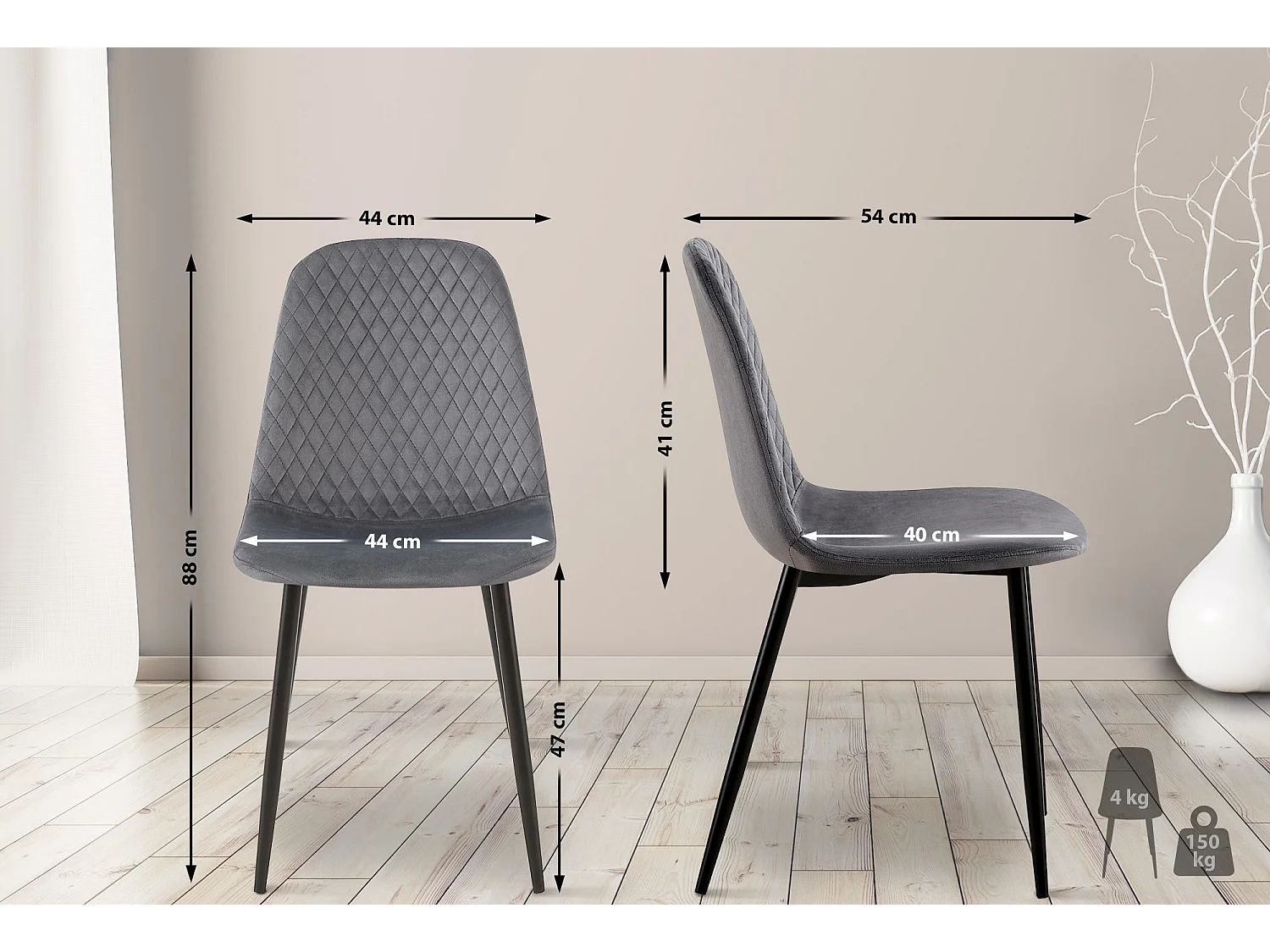 chaise salle à manger - Velours - Gris foncé - Giverny