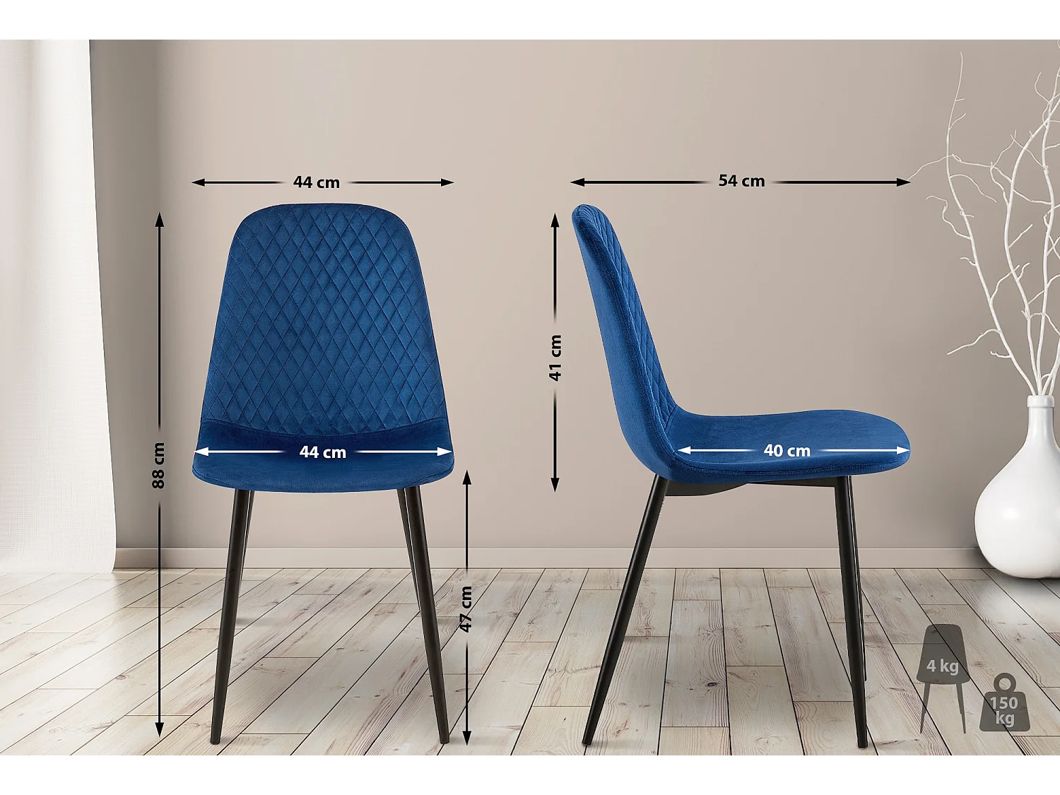 Eetkamerstoelen - Fluweel - blauw - Giverny
