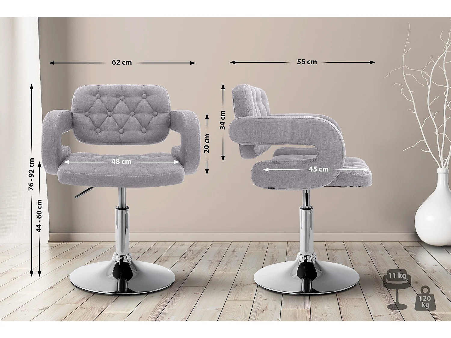 Fauteuil Lounge Dublin tissu - Gris76.00