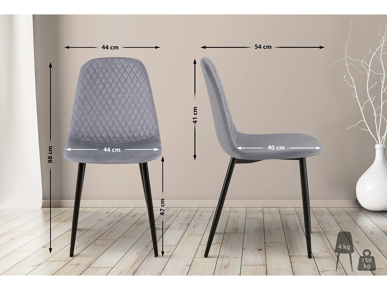 Eetkamerstoelen - Fluweel - grijs - Giverny