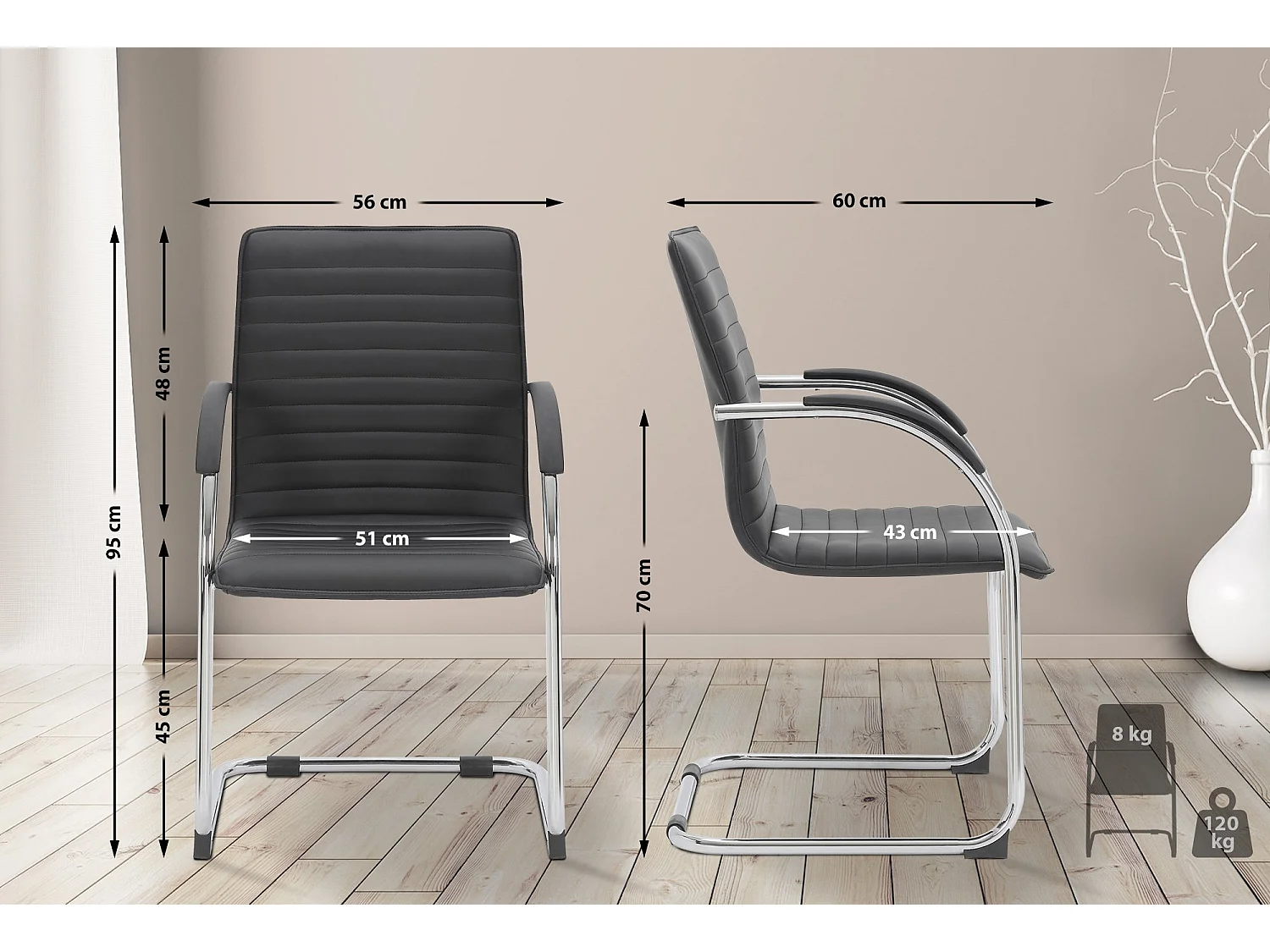 Lot de 2  chaises oscillantes - Similicuir & Antique clair - Noir - Tira