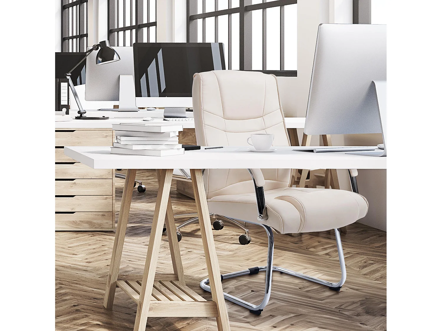 Lot de 2  chaises oscillantes - Similicuir & Nature - Crème - Attila