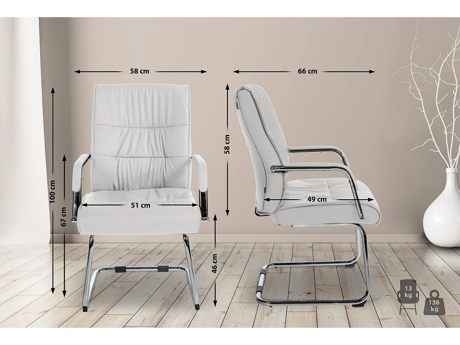 Lot de 2  chaises oscillantes - Similicuir - Blanc - Sievert