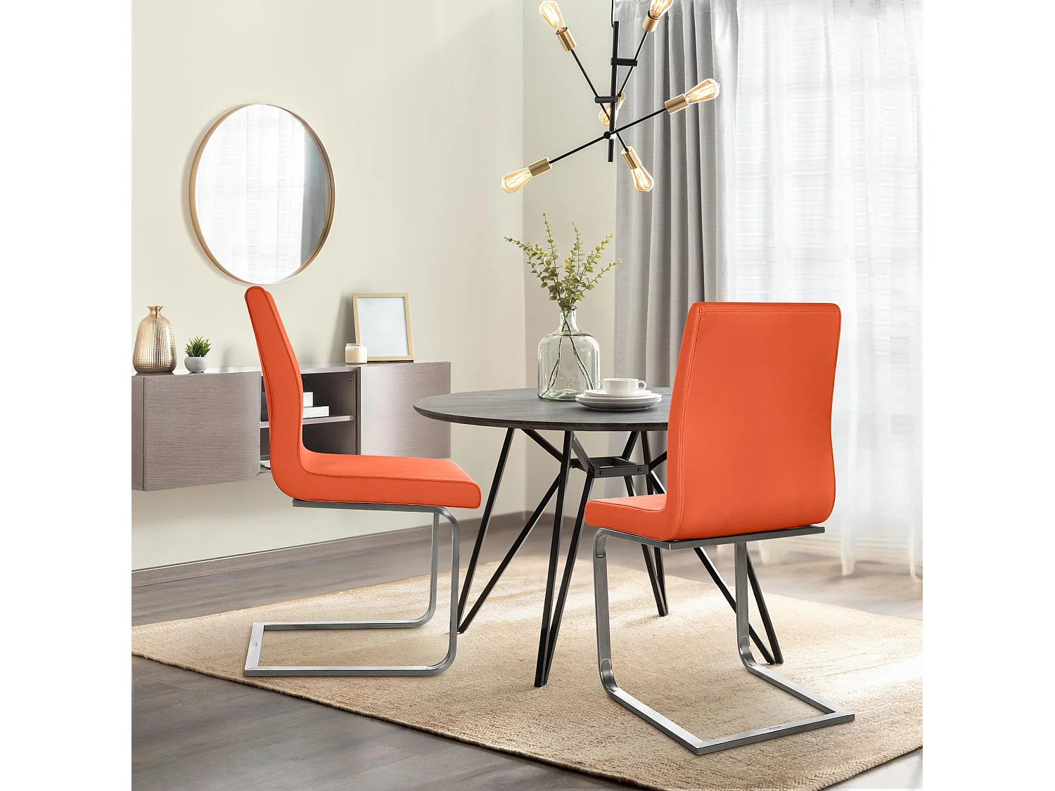 Freischwinger Stuhl - Kunstleder - orange - Belfort