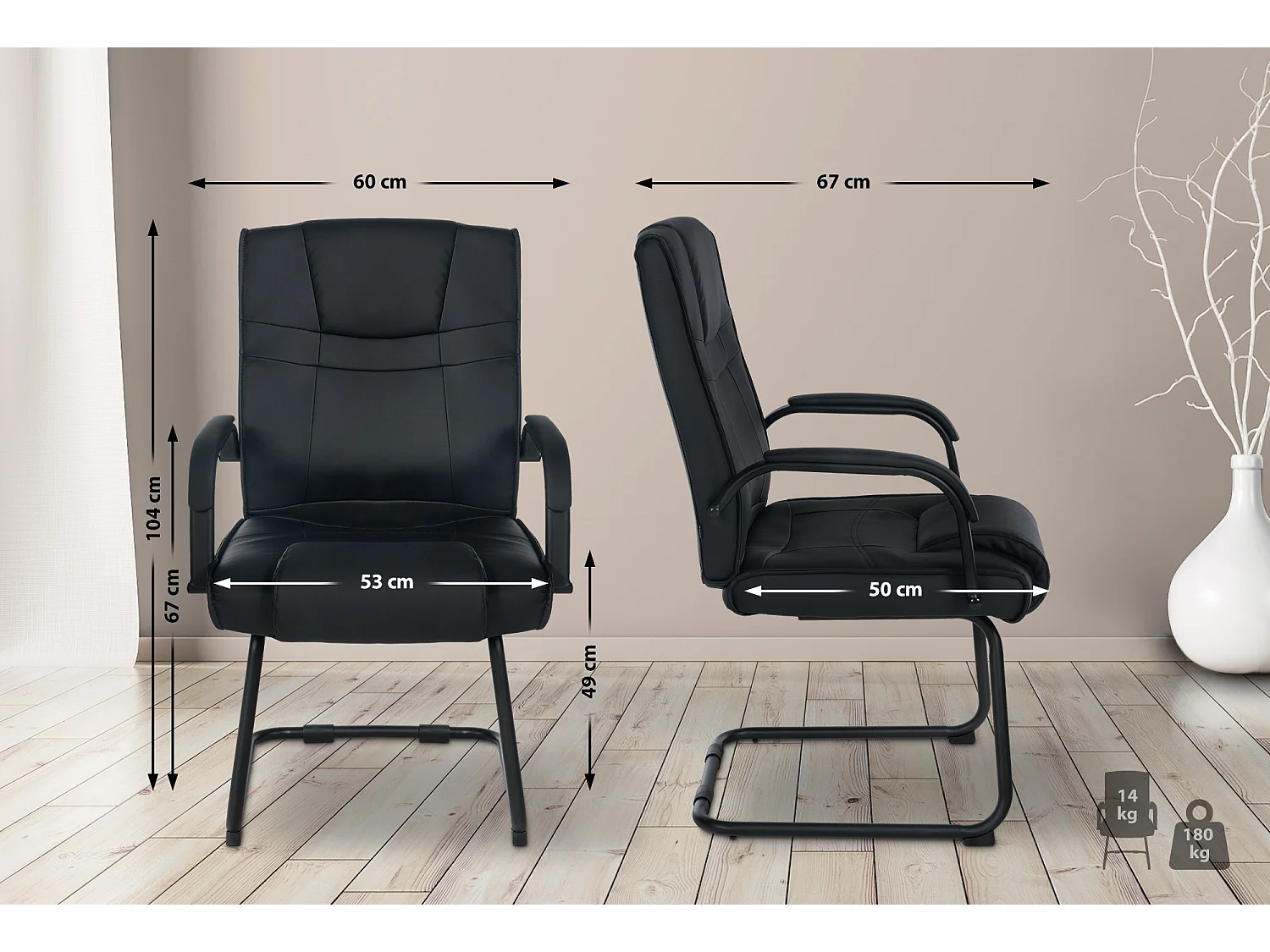 Lot de 2  chaises oscillantes - Similicuir - Noir / Noir - Attila