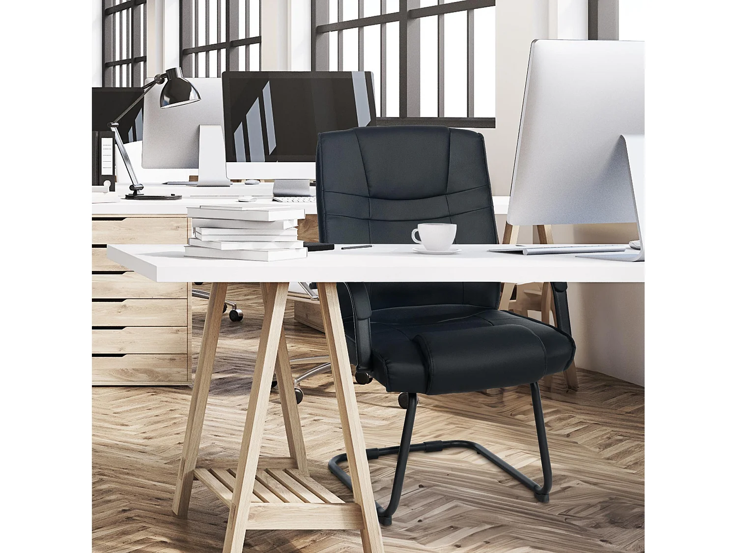 Lot de 2  chaises oscillantes - Similicuir - Noir / Noir - Attila