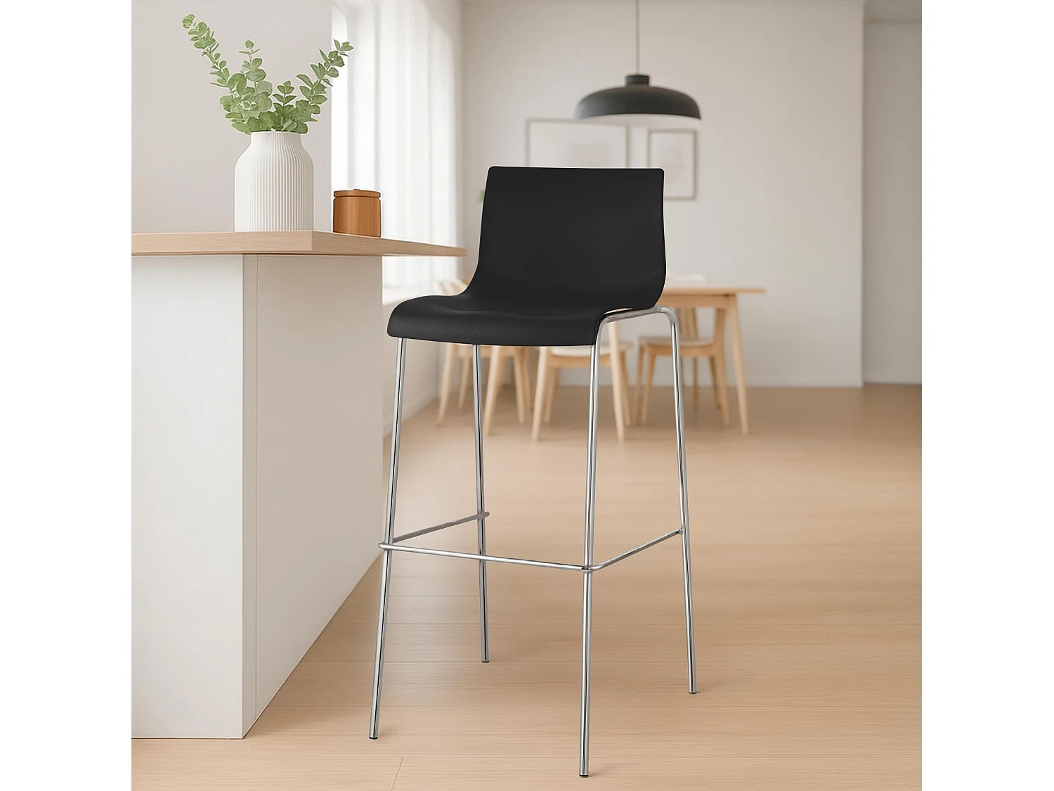 Tabouret de bar - Plastique & Chrome - Noir - Hoover