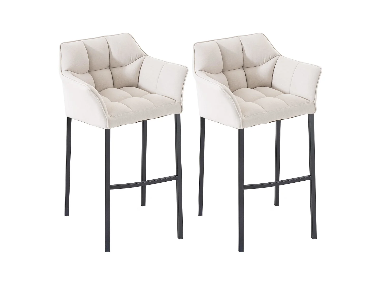 Lot de 2  Tabouret de bar - Tissu & Noir - Blanc - Damaso