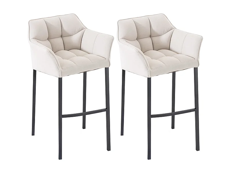 Lot de 2  Tabouret de bar - Tissu & Noir - Blanc - Damaso
