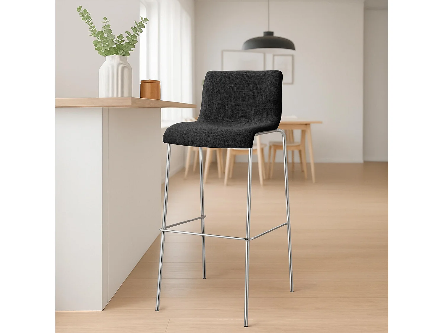 Lot de 2  Tabouret de bar - Tissu & Chrome - Gris foncé - Hover