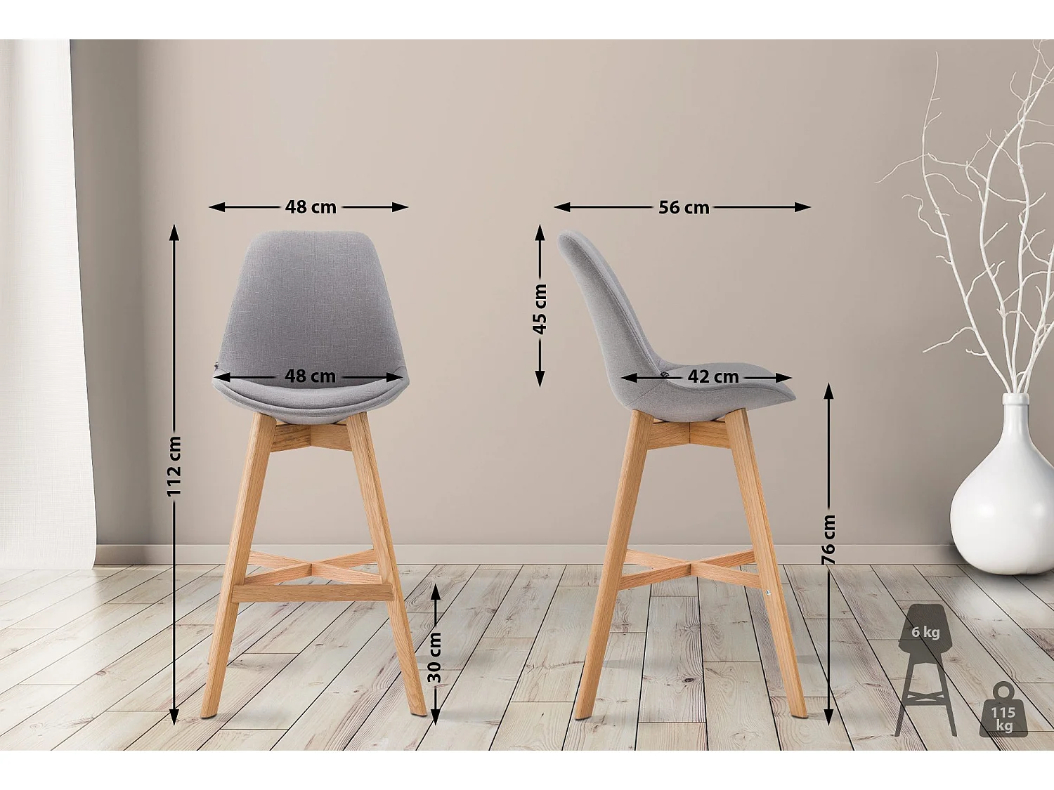 Tabouret de bar - Tissu & Nature - Gris - Cannes