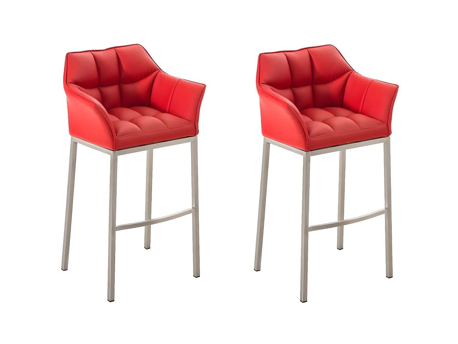 Lot de 2  Tabouret de bar - Similicuir & Acier inoxydable - Rouge - DAMASO