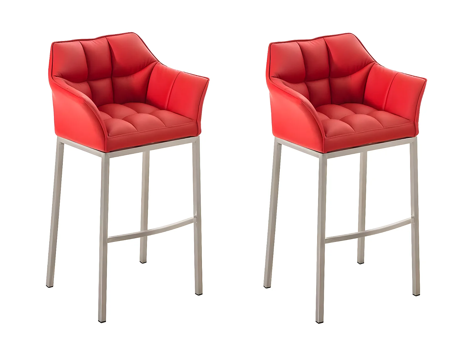 Lot de 2  Tabouret de bar - Similicuir & Acier inoxydable - Rouge - DAMASO