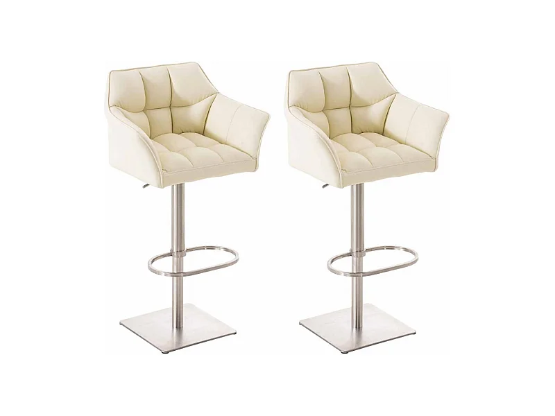 Lot de 2  Tabouret de bar - Similicuir & Acier inoxydable - Crème - Damaso