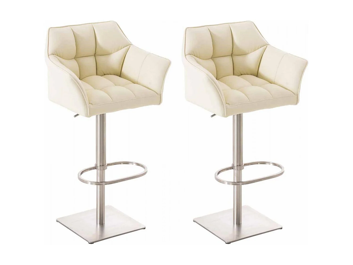 Lot de 2  Tabouret de bar - Similicuir & Acier inoxydable - Crème - Damaso