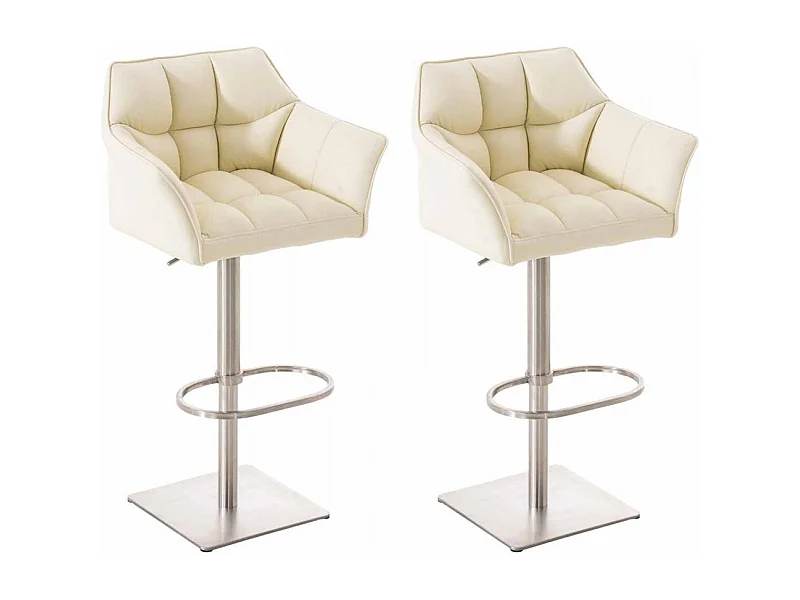Lot de 2  Tabouret de bar - Similicuir & Acier inoxydable - Crème - Damaso