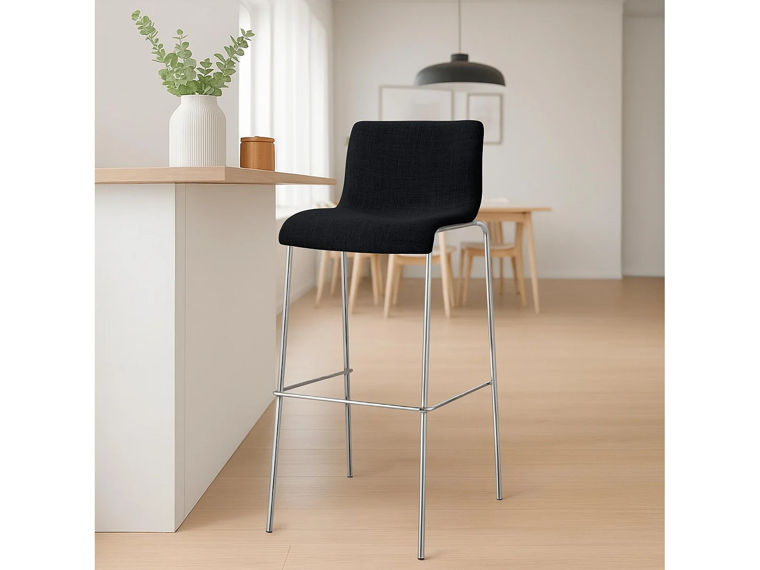 Tabouret de bar - Tissu & Chrome - Noir - Hoover