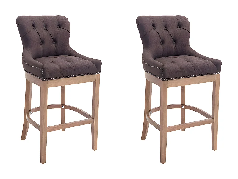 Lot de 2 Tabouret de bar - Tissu & Bois - Marron - Lakewood