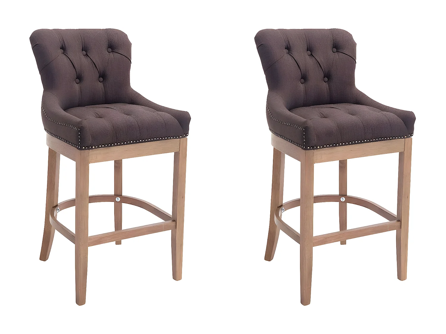 Lot de 2 Tabouret de bar - Tissu & Bois - Marron - Lakewood
