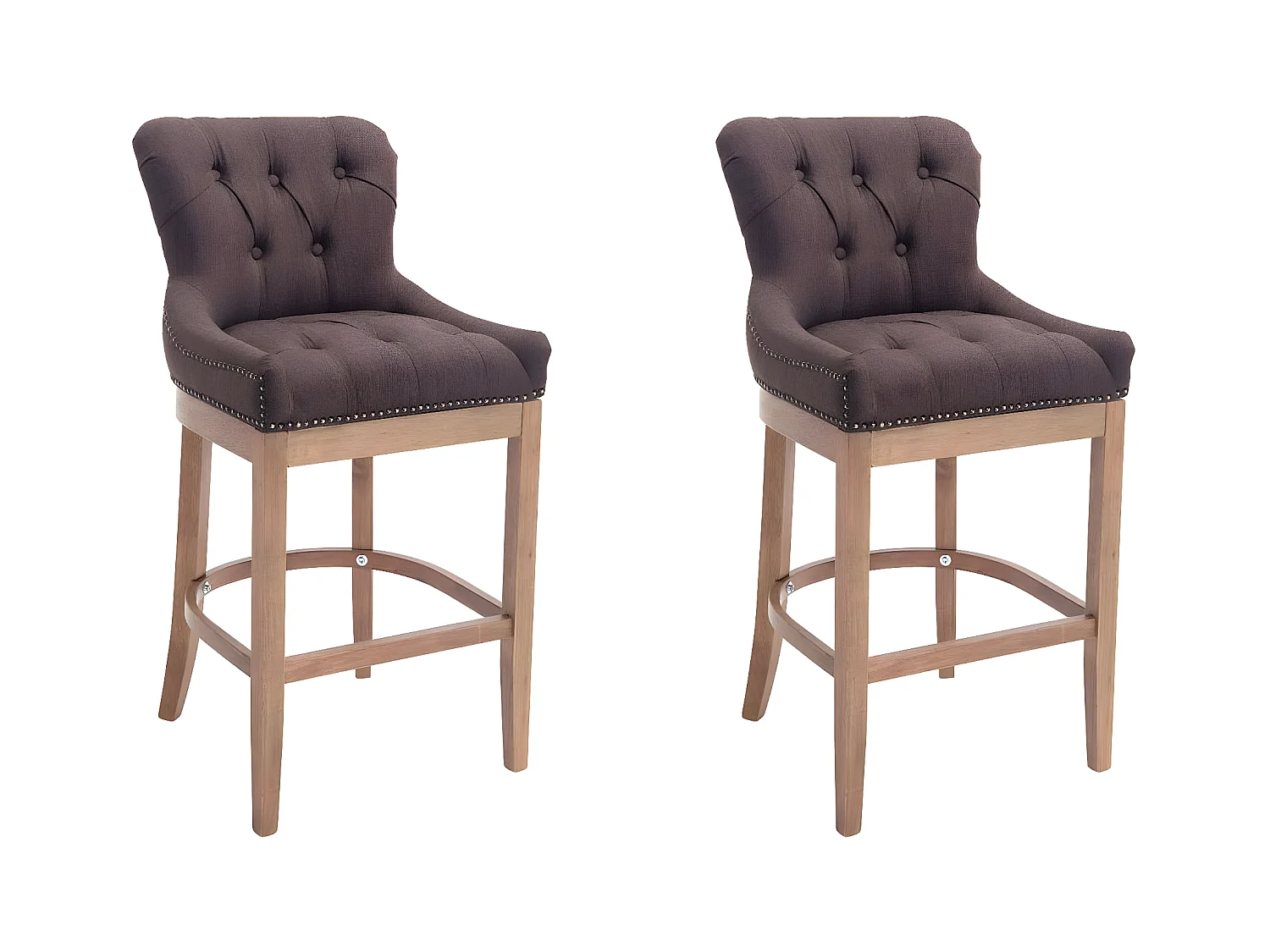 Lot de 2 Tabouret de bar - Tissu & Bois - Marron - Lakewood