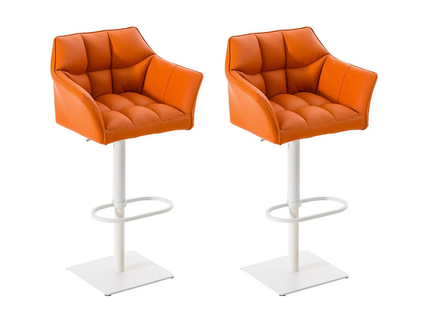 Lot de 2  Tabouret de bar - Similicuir & Blanc - Orange - Damaso