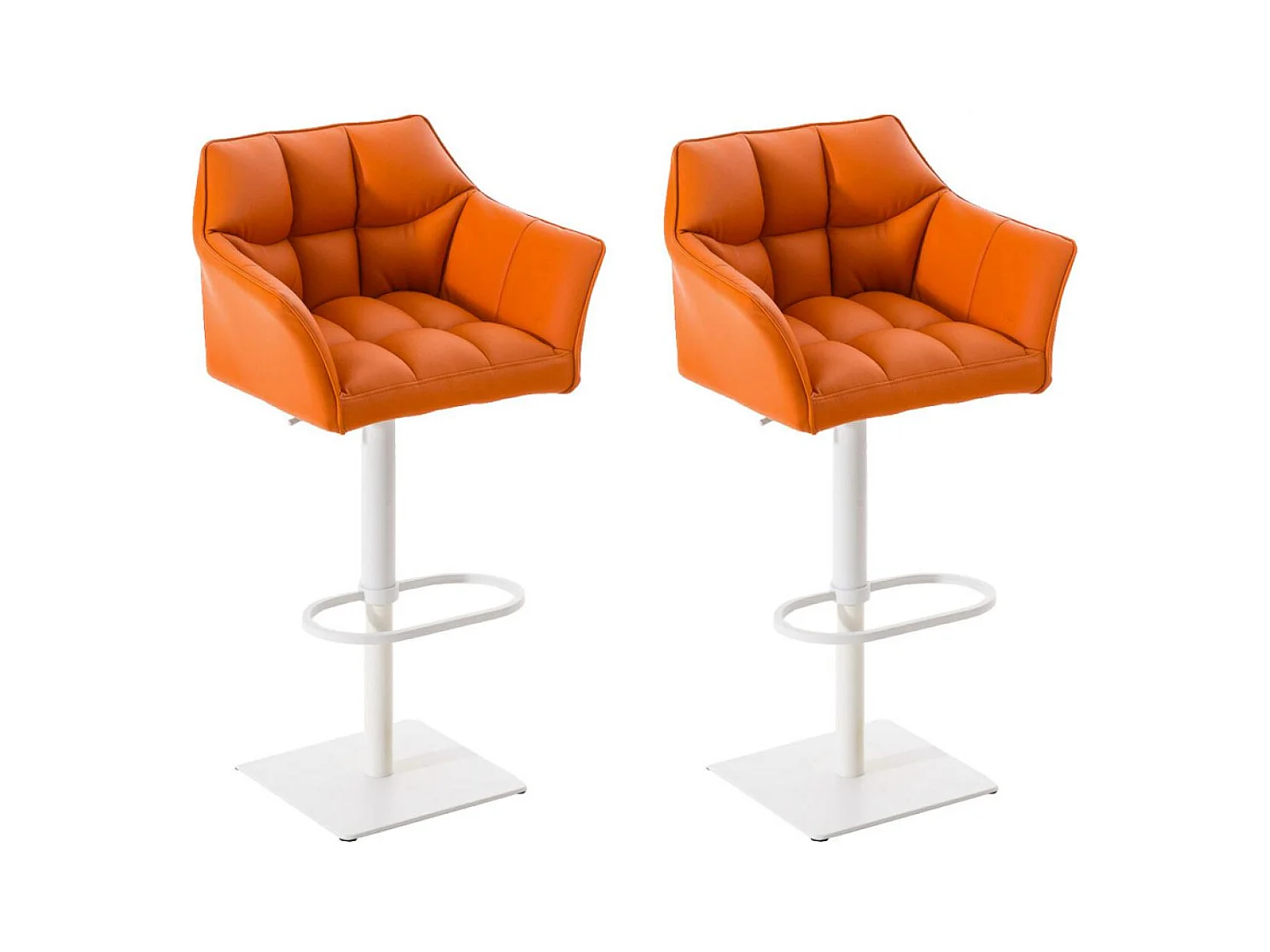 Lot de 2  Tabouret de bar - Similicuir & Blanc - Orange - Damaso