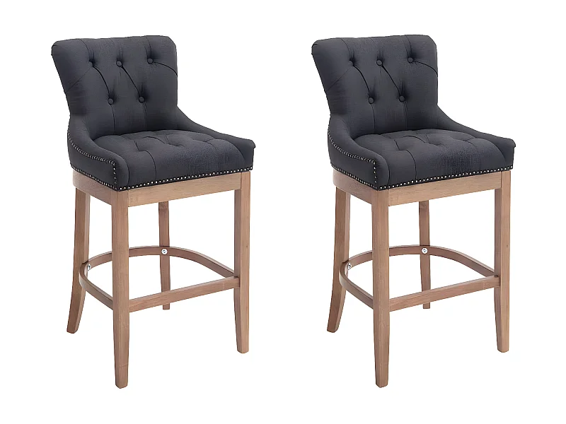 Lot de 2  Tabouret de bar - Tissu & Antique clair - Gris foncé - Lakewood