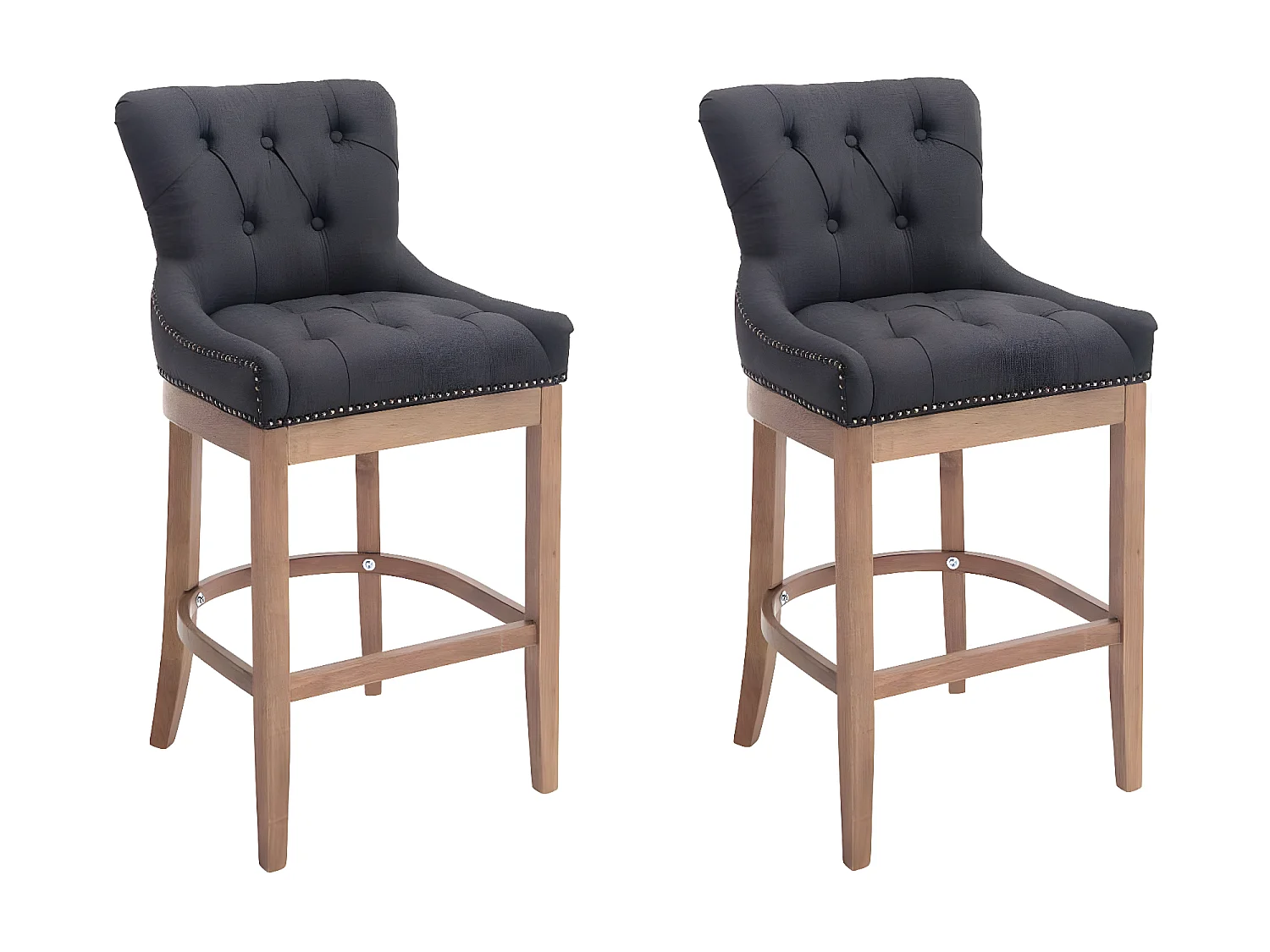 Lot de 2  Tabouret de bar - Tissu & Antique clair - Gris foncé - Lakewood