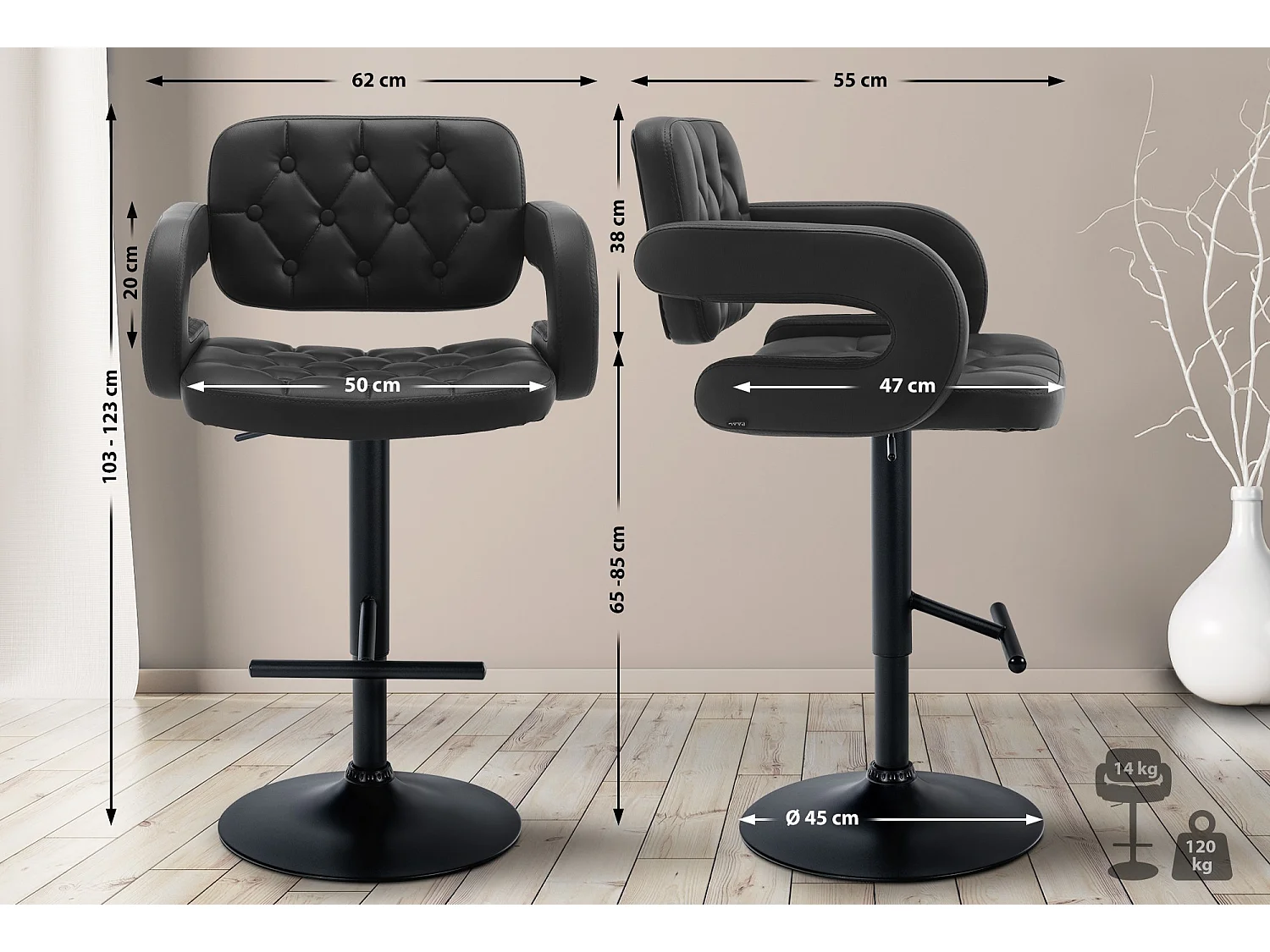 Tabouret de bar - Similicuir & Métal - Noir - Dublin