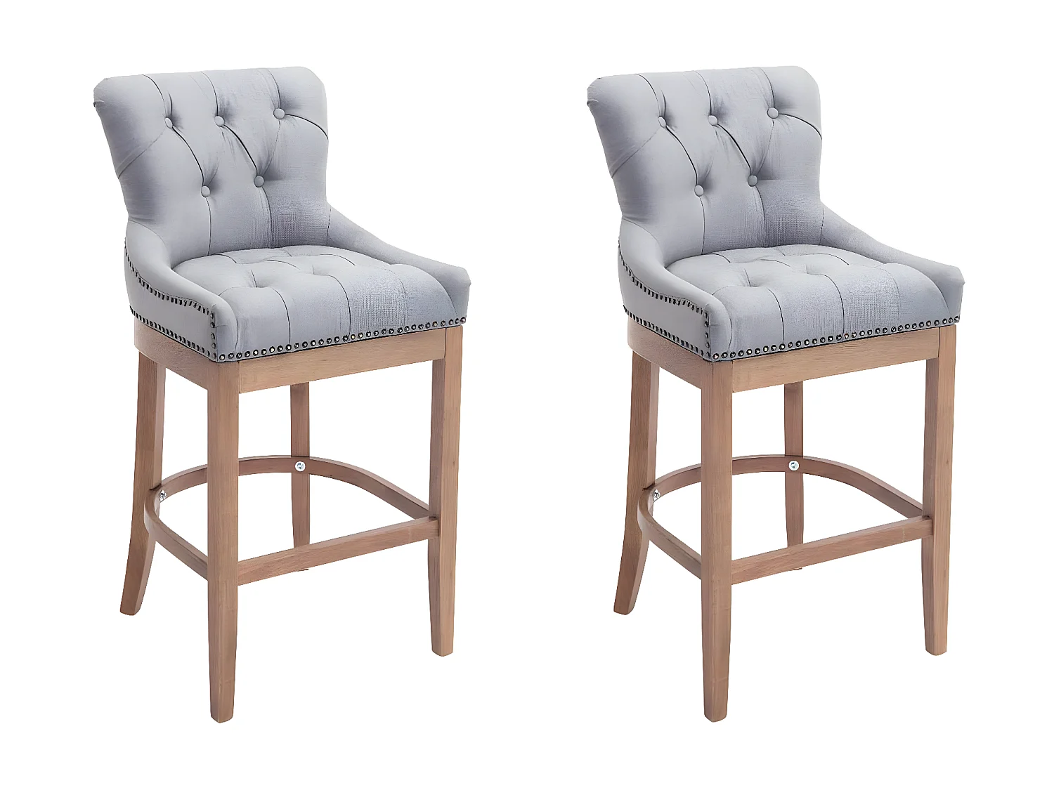 Lot de 2 Tabouret de bar - Tissu & Bois - Gris clair - Lakewood
