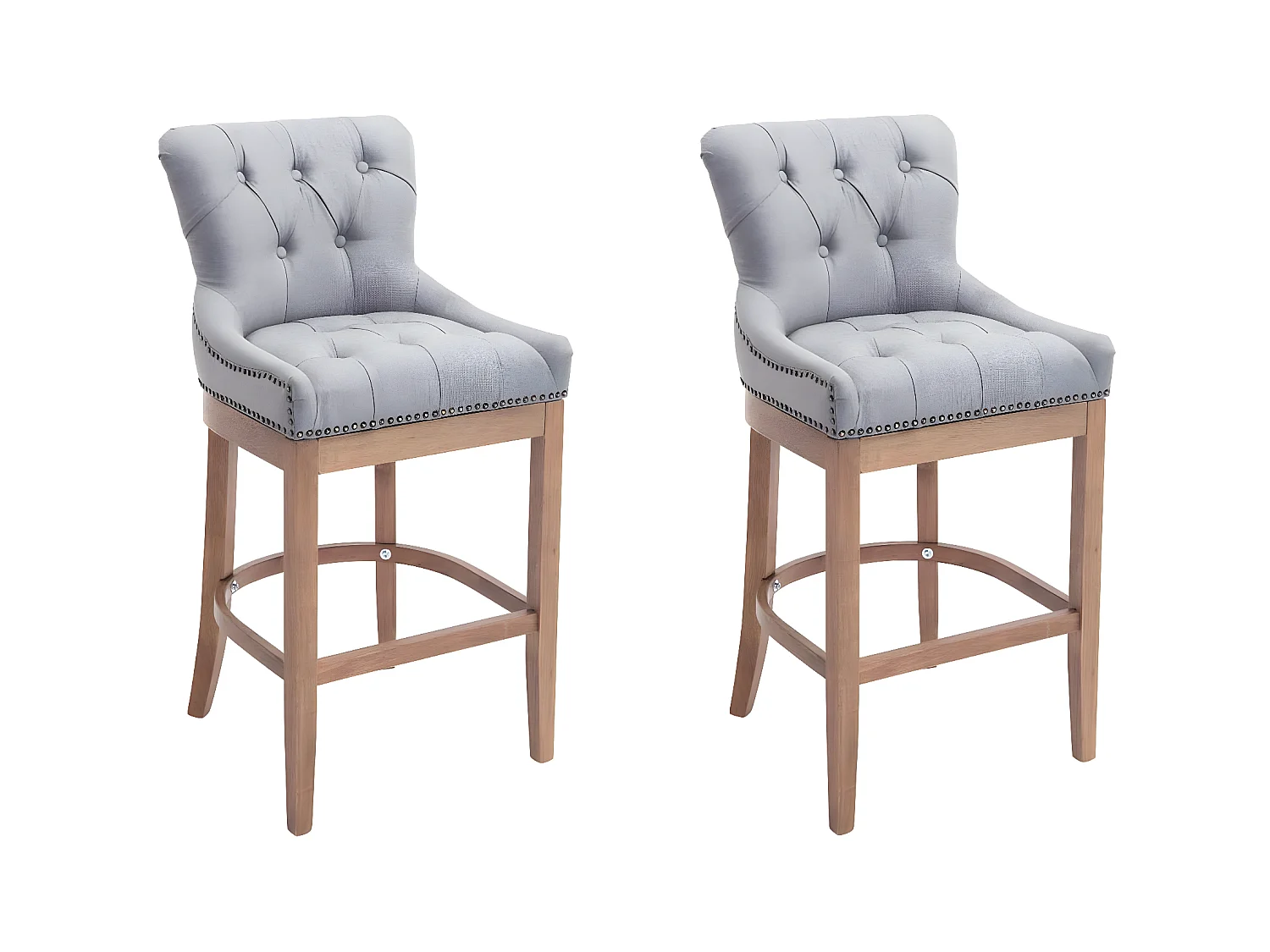 Lot de 2 Tabouret de bar - Tissu & Bois - Gris clair - Lakewood