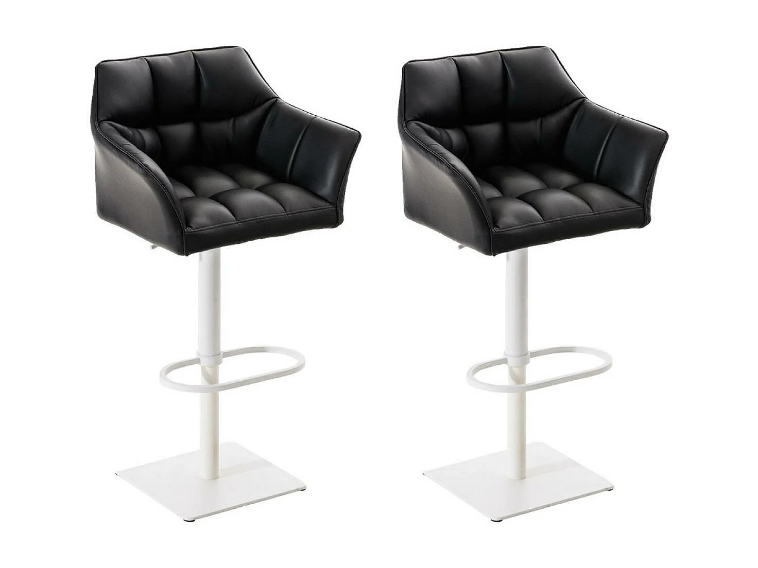 Lot de 2  Tabouret de bar - Similicuir & Blanc - Noir - Damaso