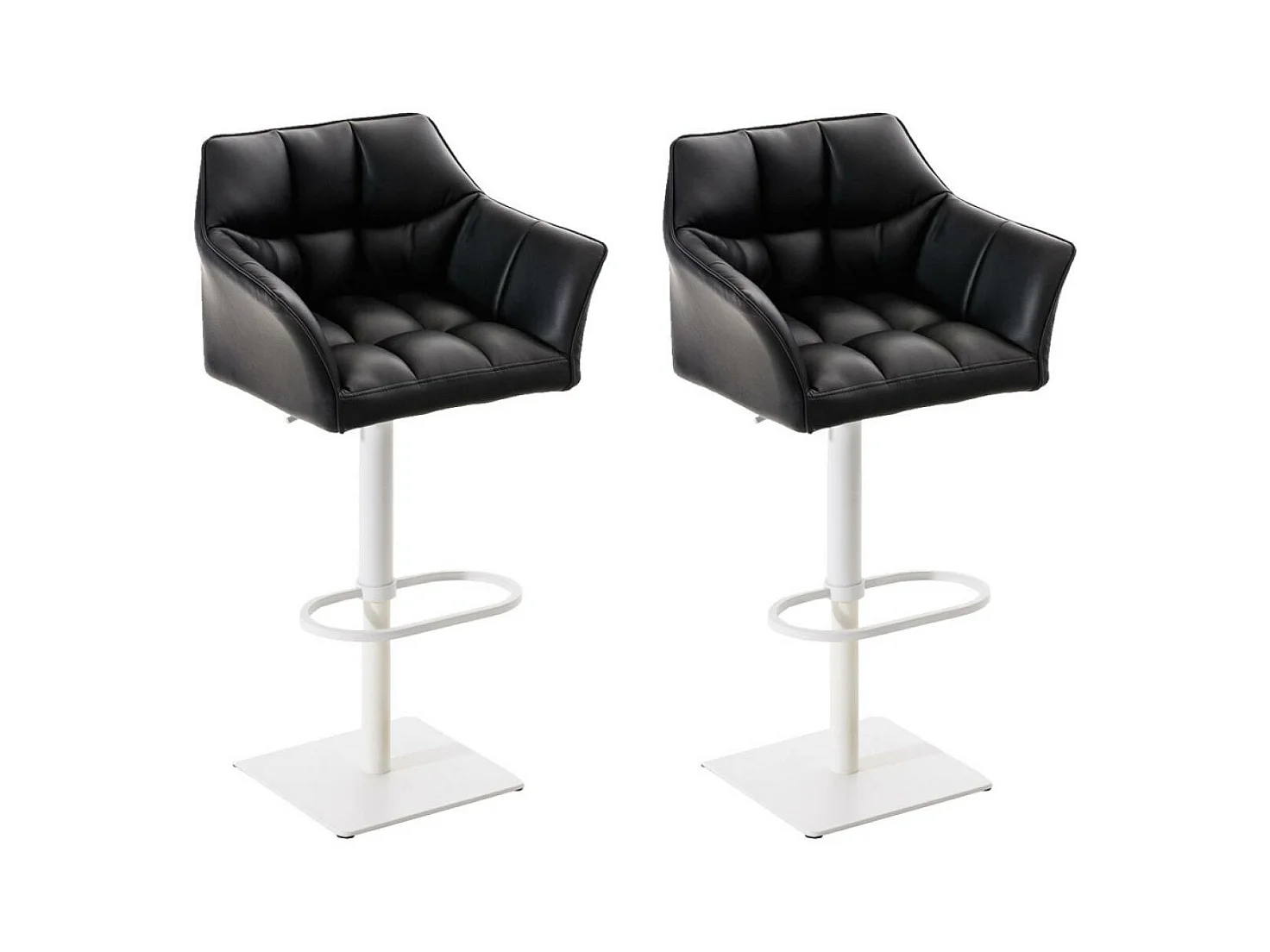 Lot de 2  Tabouret de bar - Similicuir & Blanc - Noir - Damaso
