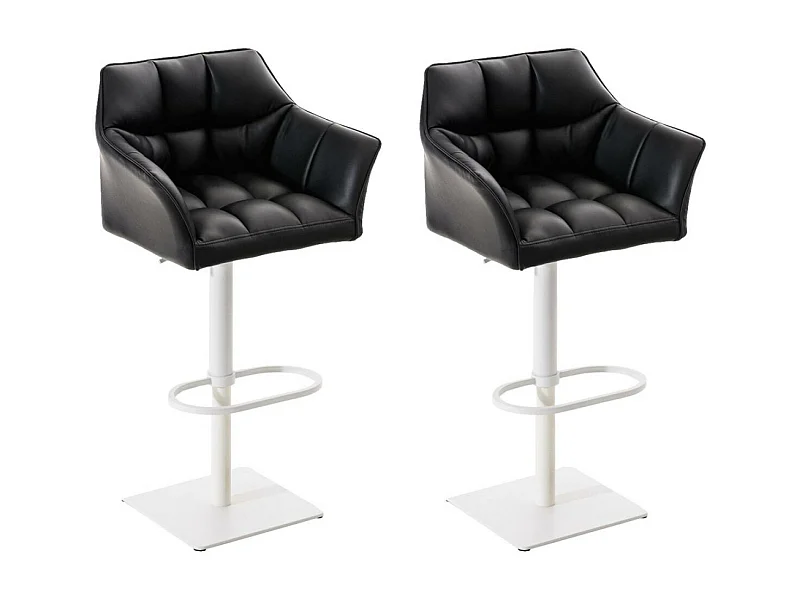 Lot de 2  Tabouret de bar - Similicuir & Blanc - Noir - Damaso