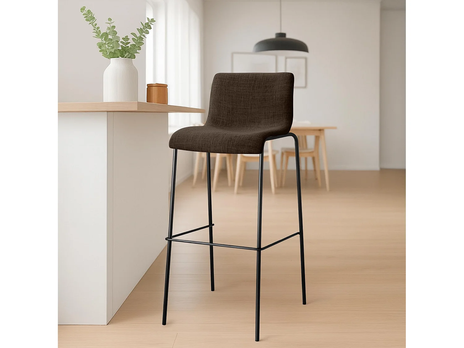 Tabouret de bar - Tissu & Noir - Marron - Hoover