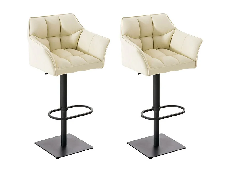 Lot de 2  Tabouret de bar - Similicuir & Noir - Crème - Damaso