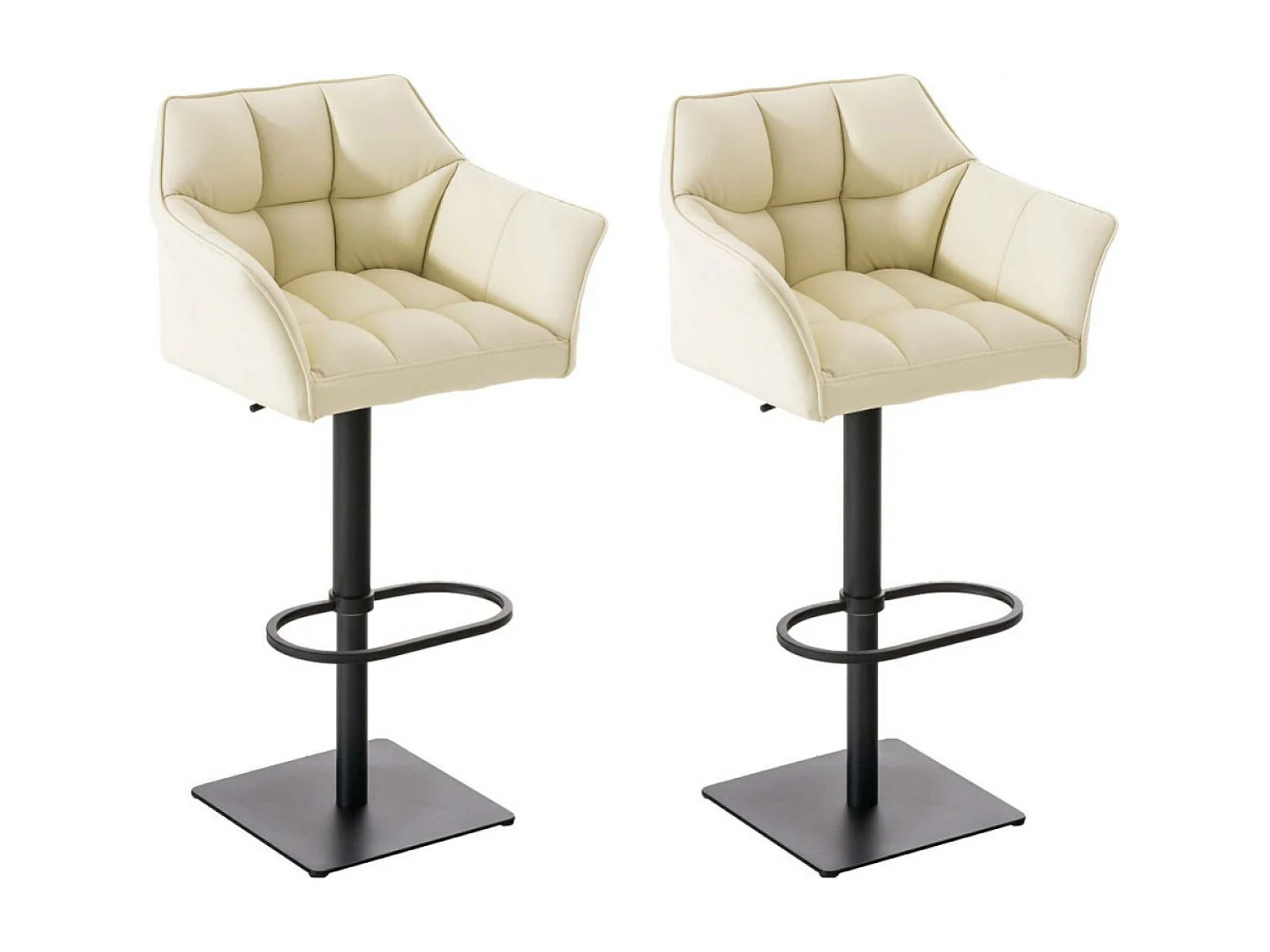 Lot de 2  Tabouret de bar - Similicuir & Noir - Crème - Damaso