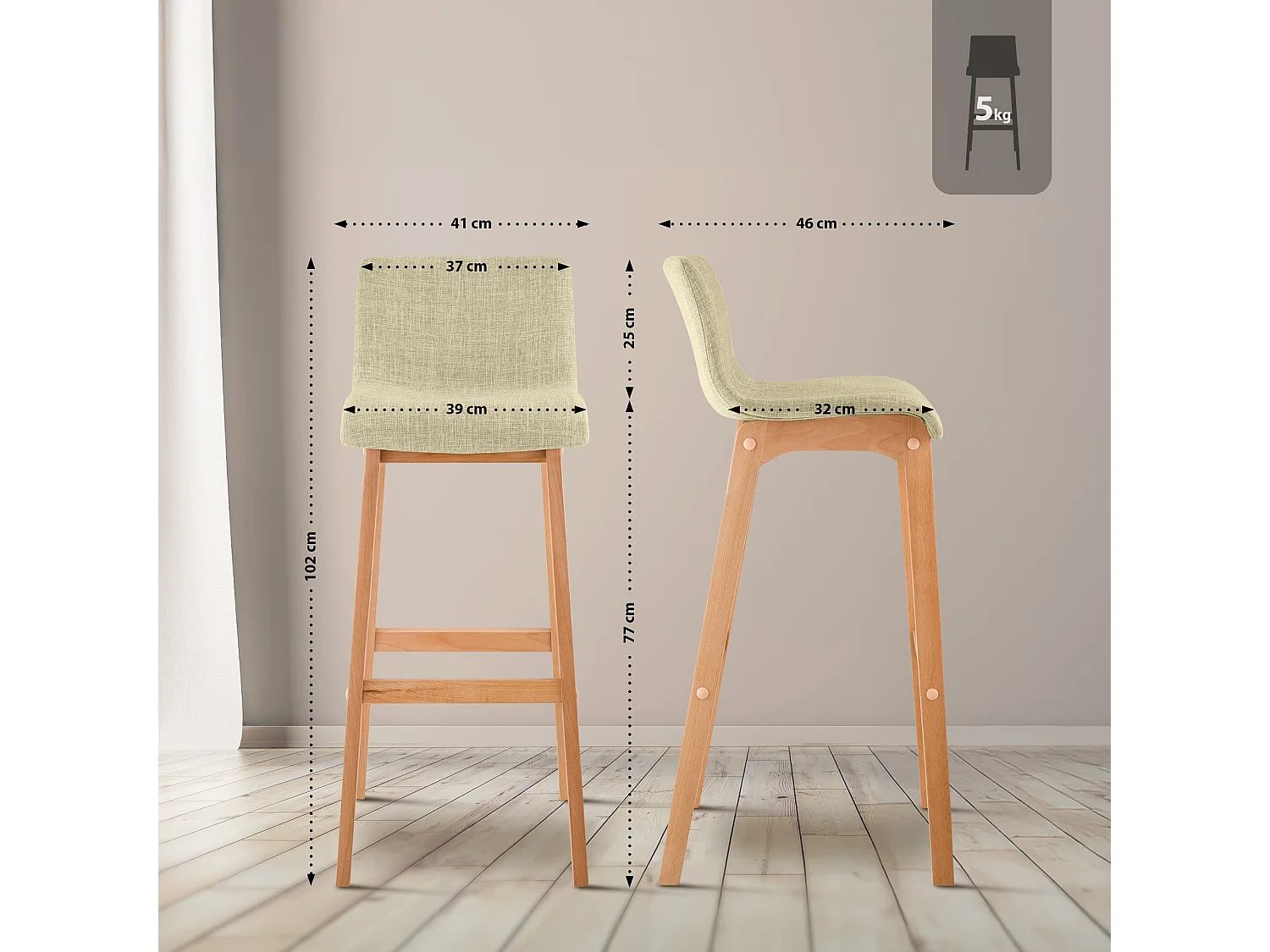 Tabouret de bar - Tissu - Crème - Hoover