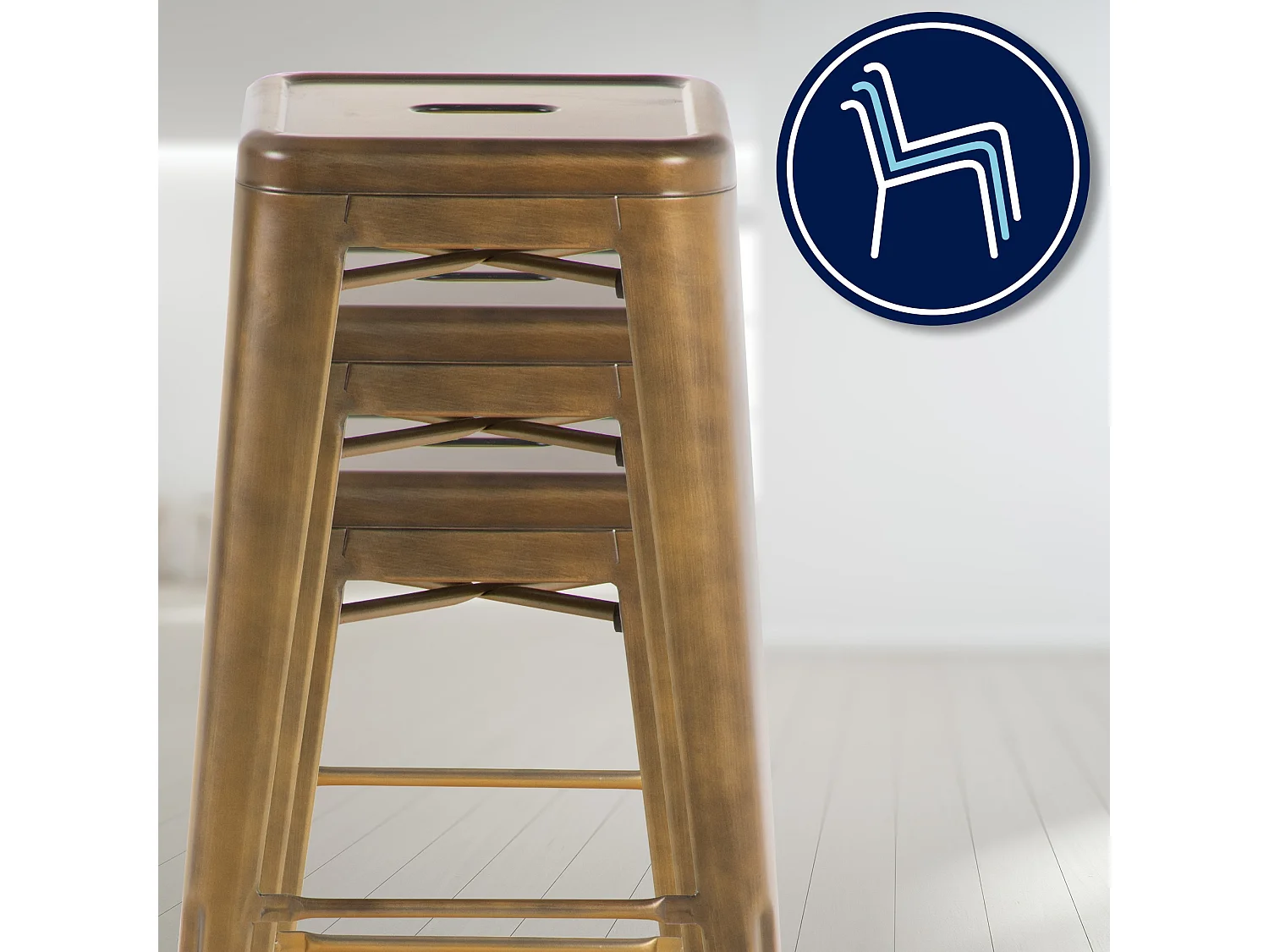 Lot de 4  Tabouret de bar - Métal - Or - Joshua