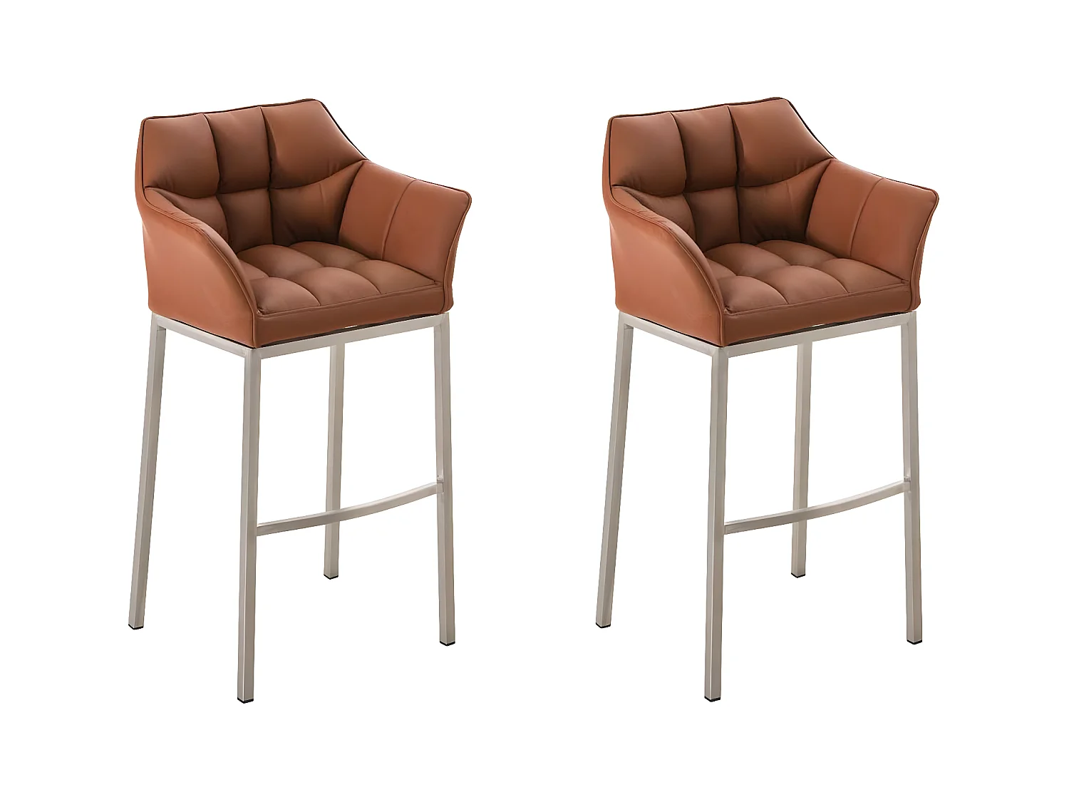 Lot de 2  Tabouret de bar - Similicuir & Acier inoxydable - Marron clair - DAMASO