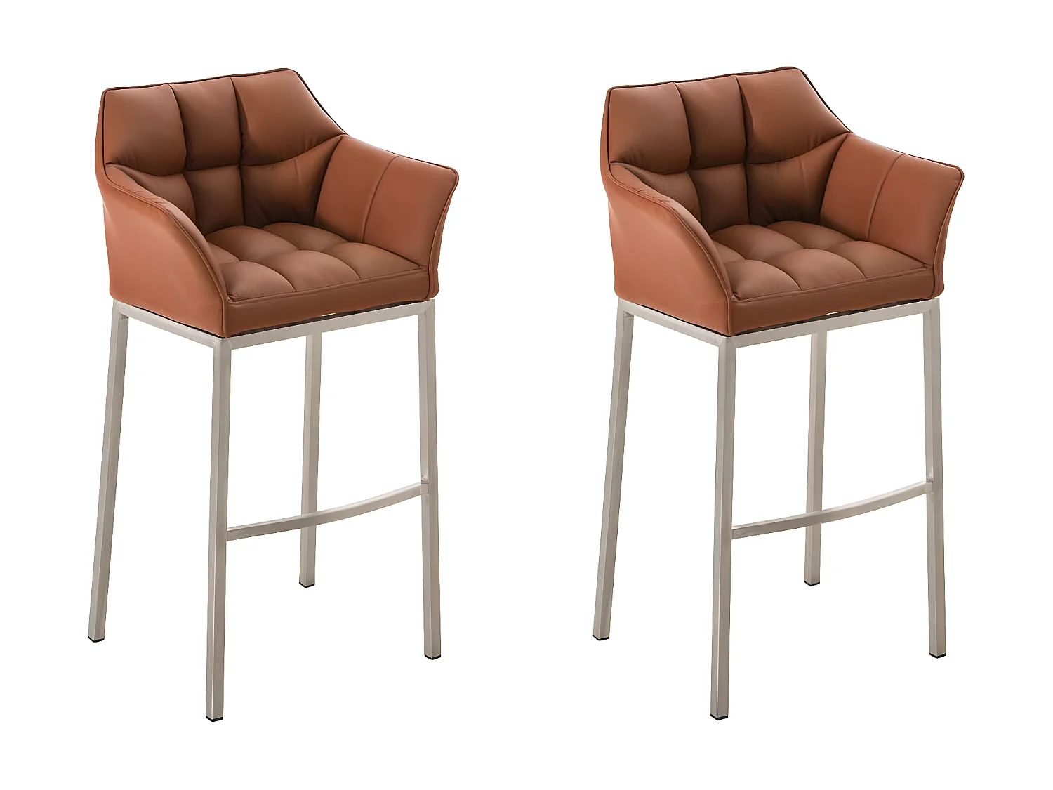 Lot de 2  Tabouret de bar - Similicuir & Acier inoxydable - Marron clair - DAMASO